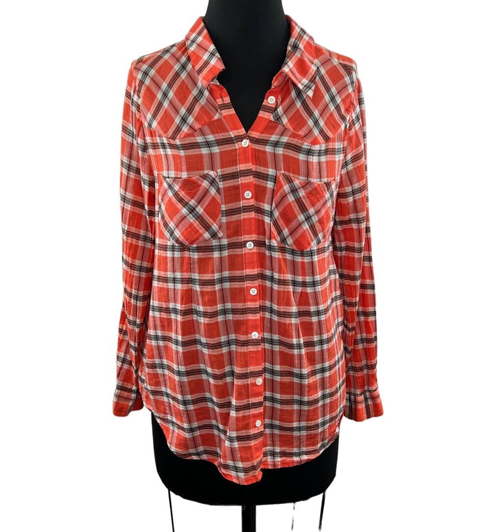 JOIE Red Plaid Cotton Button-Up Long Sleeve Shirt Western Cowgirl Casual Top S